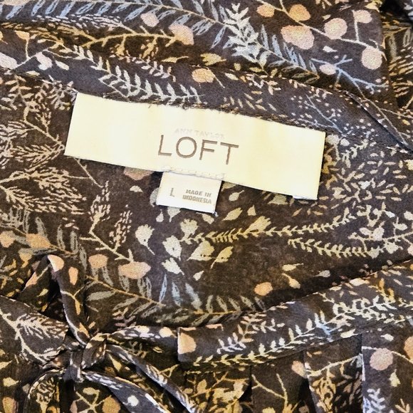 Ann Taylor - LOFT, Long sleeve brown/pink floral sheer blouse - Picture 14 of 14
